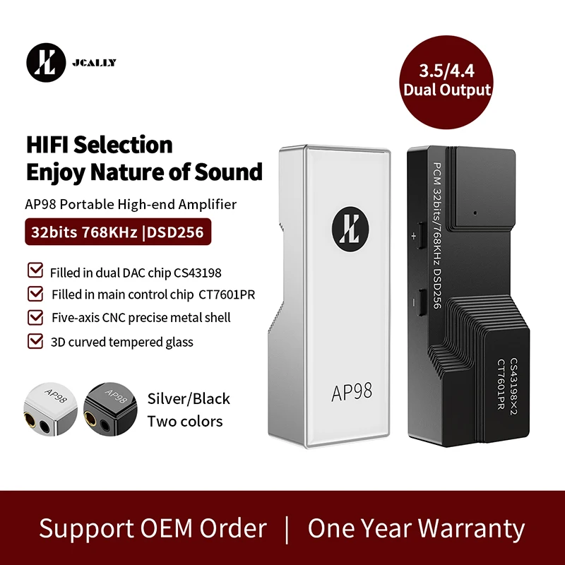 

JCALLY AP98 Portable Decoder Cell phone Amplifier USB AMP Dual CS43198 DAC Headphone Amplifier 3.5mm 4.4mm Output