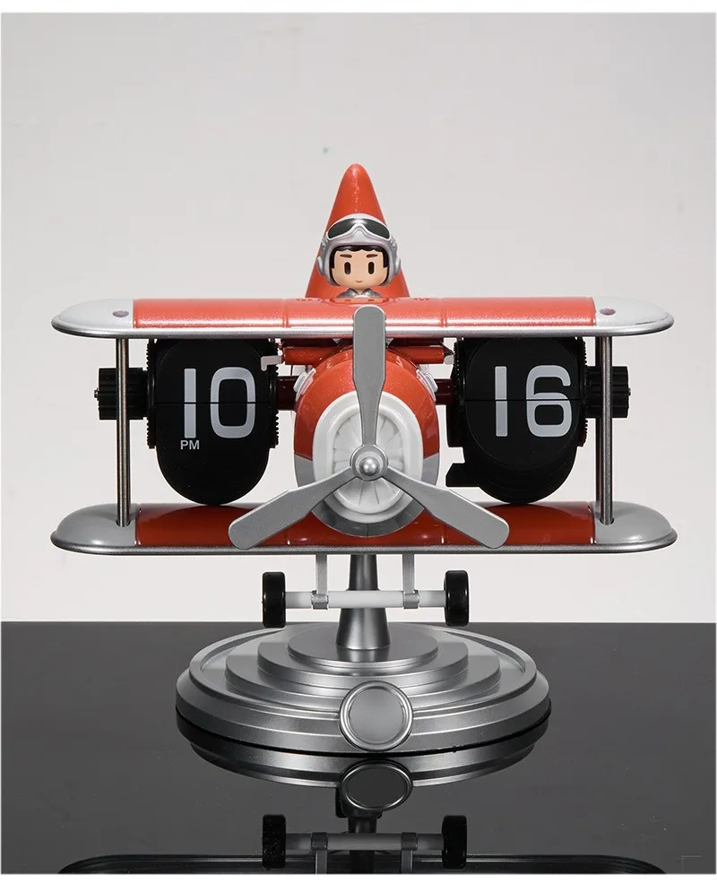 Plastic Case Creative Table Clocks Vintage Aircraft Moulding Desk Clock Auto Page-Turning