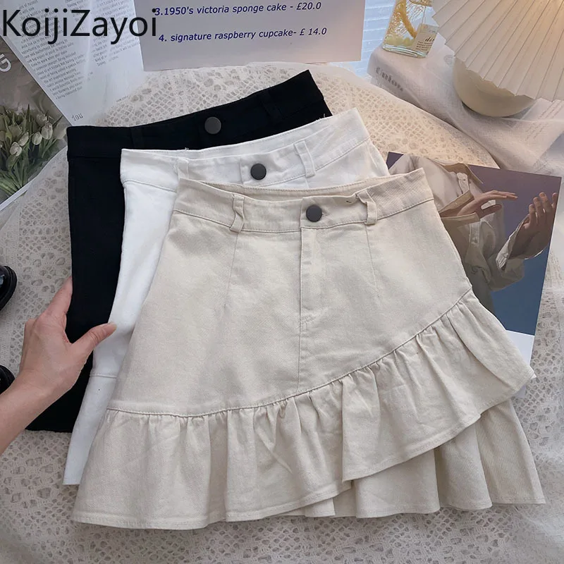 

Koijizayoi Solid Women Ruffles Pleated Mini Short Skirt High Waist Fashion Lady Chic All Match Short Skirts Sweet Bottom Faldas