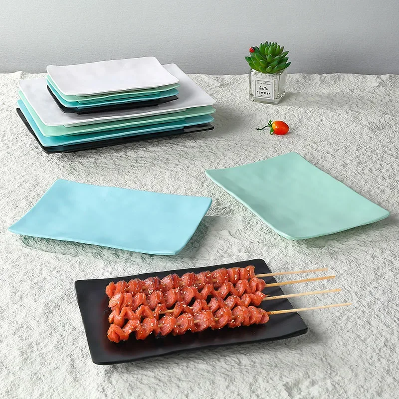 Nordic Style Melamine Dining Set Rectangular Flat Plate For Commercial Use Self-Service Grilled Meat Dish Imitation Ceramic Plat