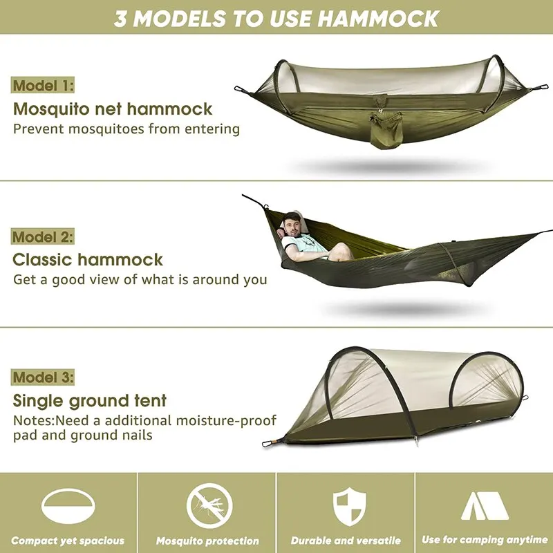 3 in 1 Camping Hammock with Mosquito Mesh Automatic Quick Opening Nylon Hammock Anti-Mosquito for Outdoor camping hammock