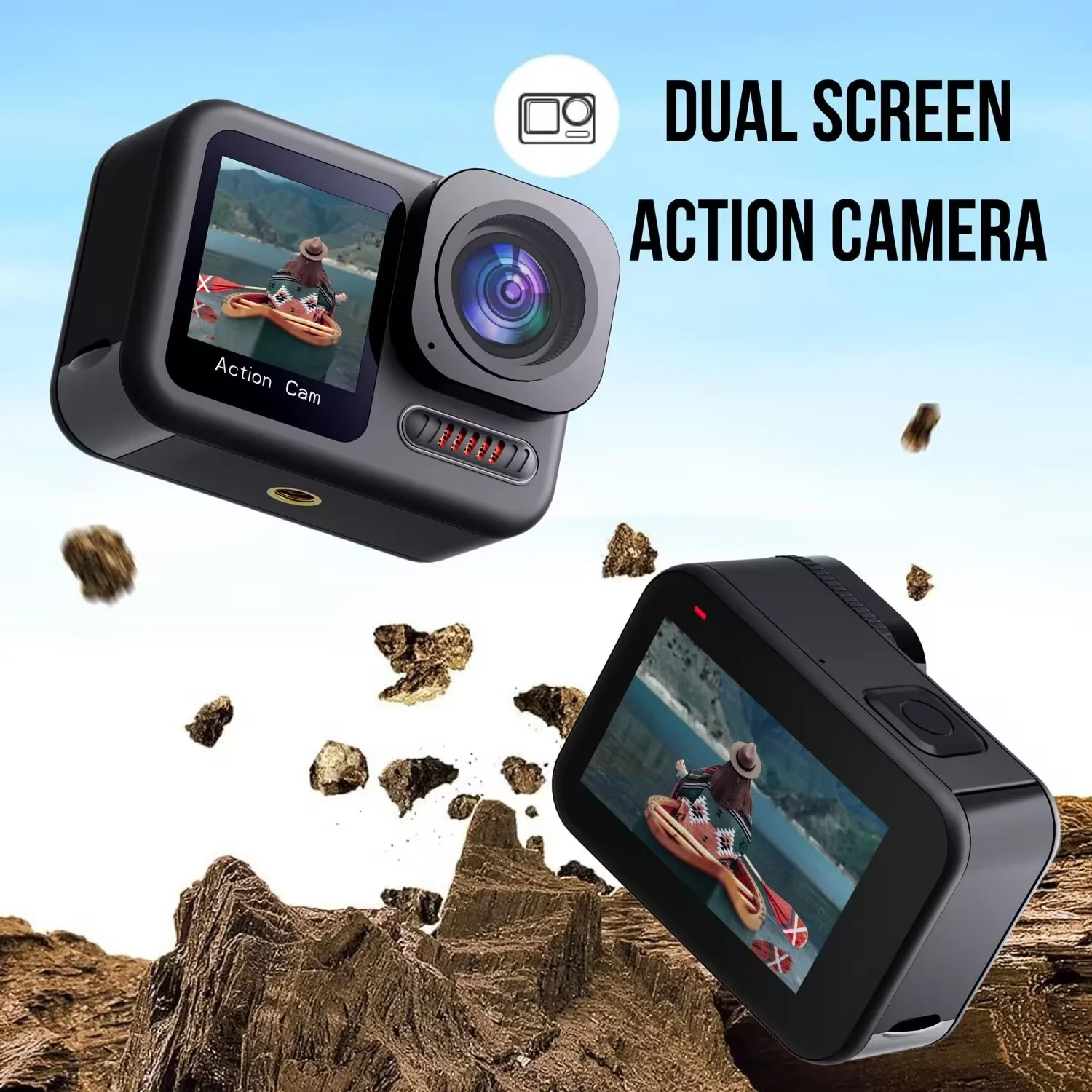 4K 60fps 64MP 듀얼 스크린 액션 카메라 EIS WiFi 야외 스포츠 DV 20m 방수 스포츠 카메라 (브이로그 촬영용)