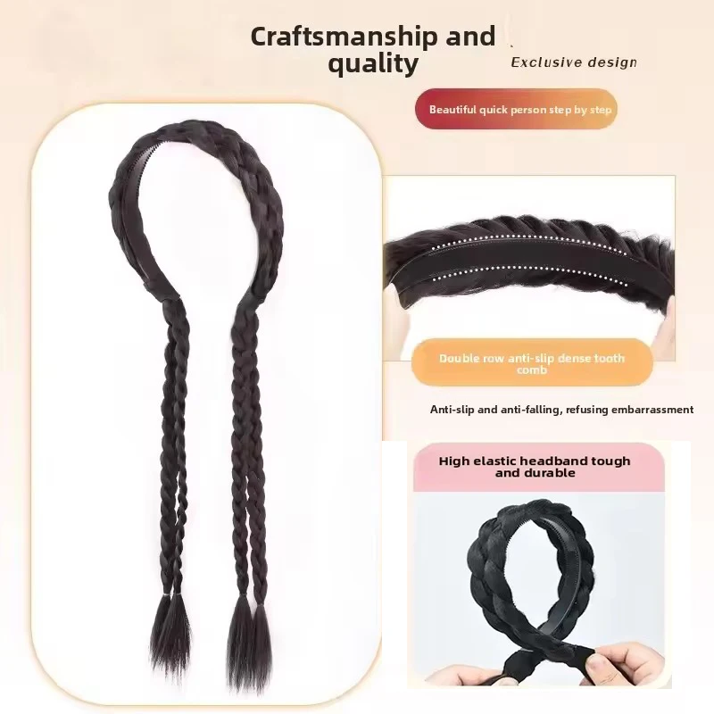 Synthetic Fashion Fishbone Braided Headband  Wig Women Simulation High Ponytail Headdress