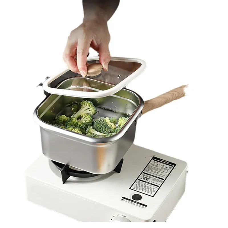Export quality Multi-purpose fryer Household small 316 stainless steel with filter drain basket with lid Square pot