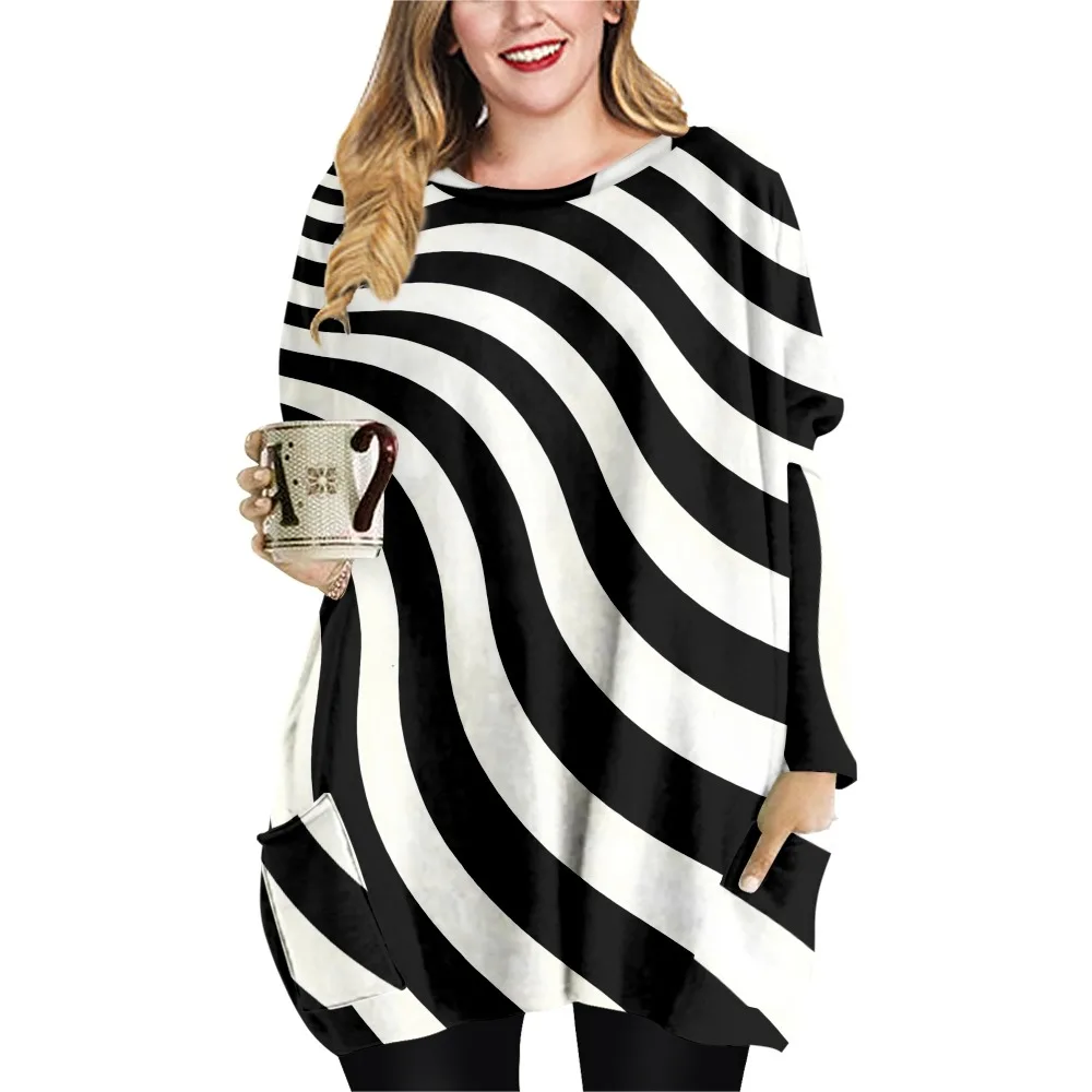 

SOJINM Stripe Printing T-shirt Female Summer Casual Vintage T-shirt Clothing Fashion Top Long Sleeve Blouse Oversized 4XL