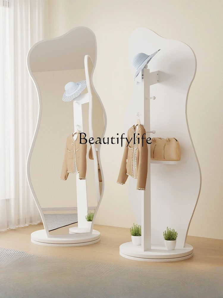 

Rotatable Dressing Mirror Floor Household Coat and Cap Integrated Full-Length Mirror