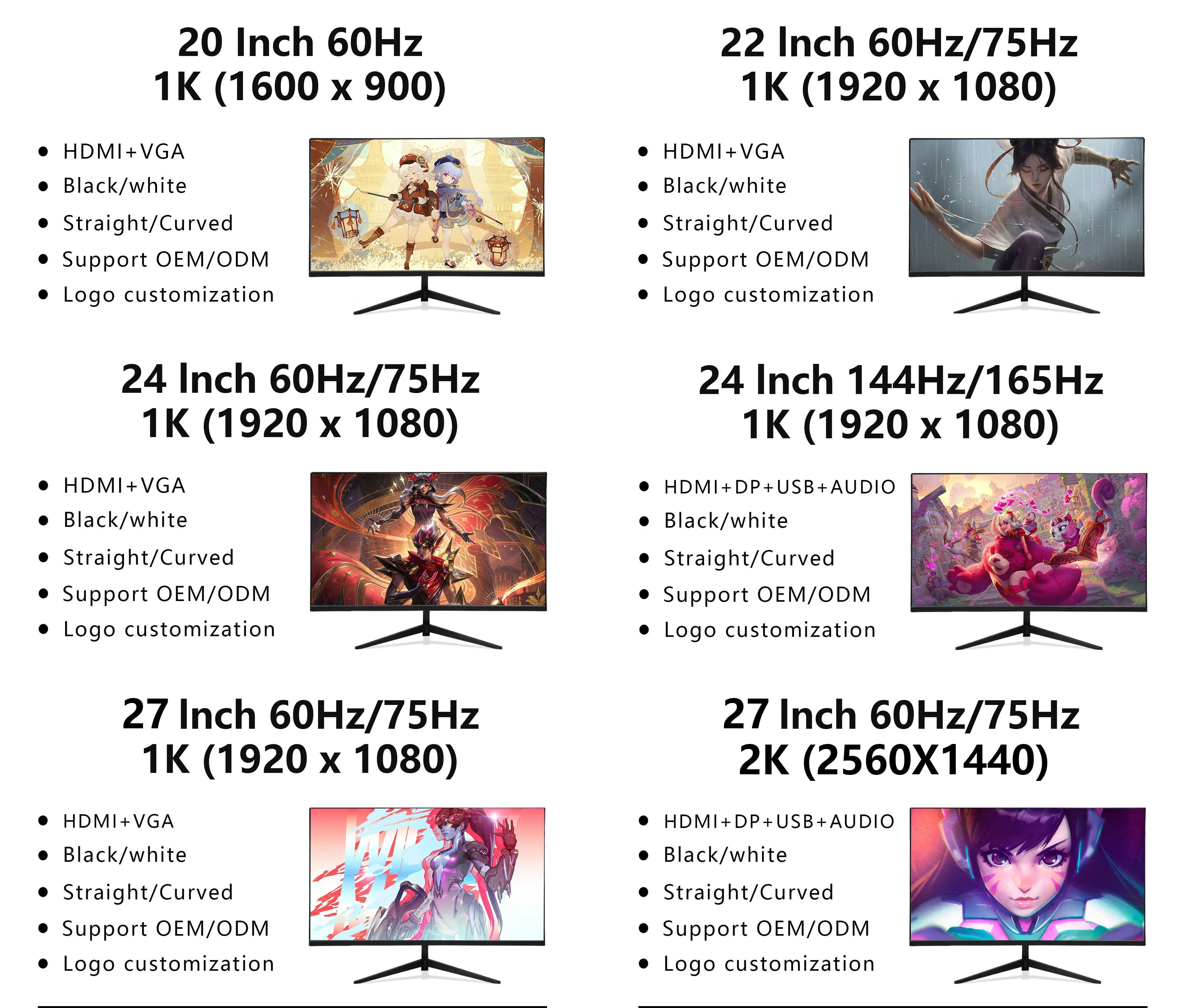 Oem 24 27 ġ 144hz 165hz Ŀ  PC LCD ̹ ũž 1920x1080p ̸ 1k ÷