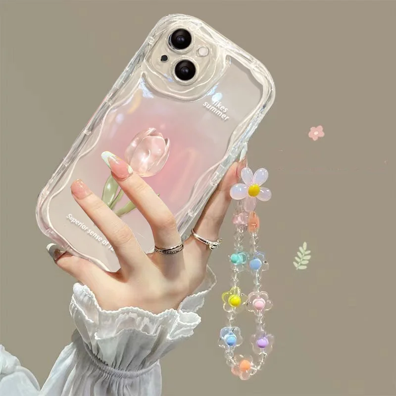 Floral Charm Bracelet Phone Case with Chain