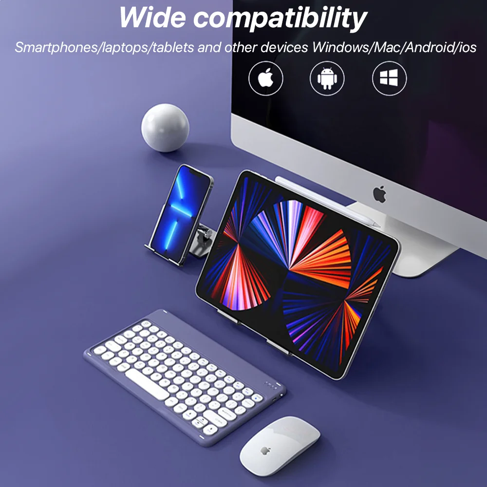 Wireless Keyboard Wireless Keyboard Mouse Wireless Keyboard for Apple Xiaomi Huawei Samsung Bluetooth Mouse for iOS Android Windows System Round Keycaps Big Battery