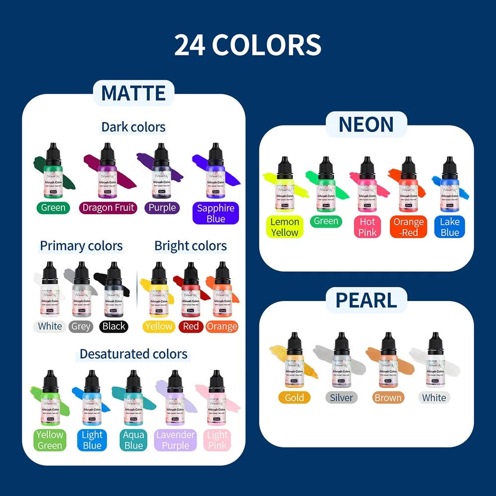 Description Picture 3 of item24 Colors Airbrush Nail Ink 10ML Nail Polish Paint Use For Airbrush Spray Gun Nail Art Color Paint Hollow Pattern Manicure Tool