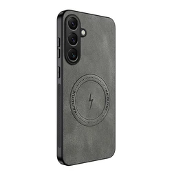Premium PU Leather Magnetic Shockproof Phone Case with Matte Finish for Samsung A17 4G (Gray)