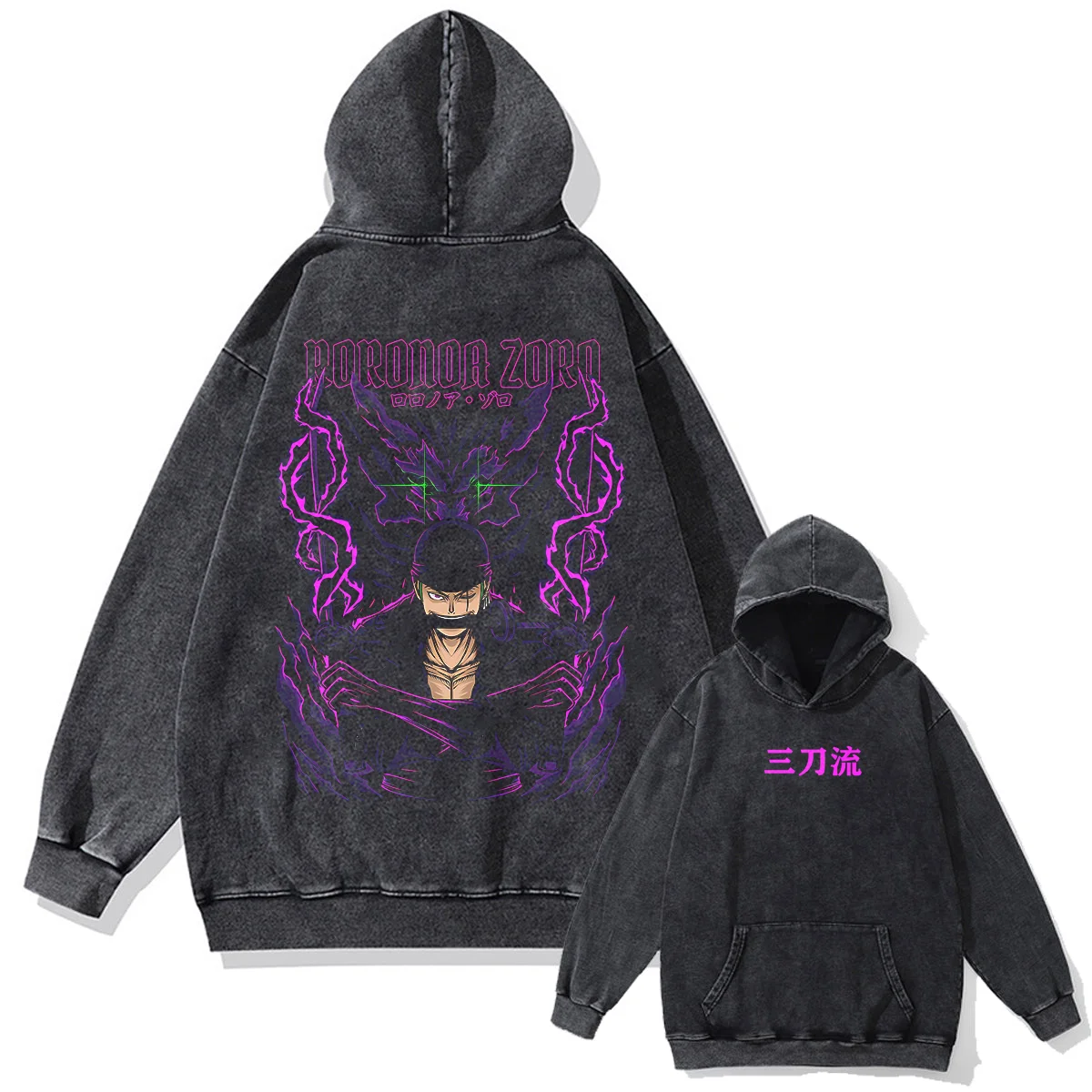 Japanese Anime One Piece Print Pullover Men Washed Hoodie Sweatshirt Cotton Harajuku Streetwear Vintage Hooded Hoodie Unisex