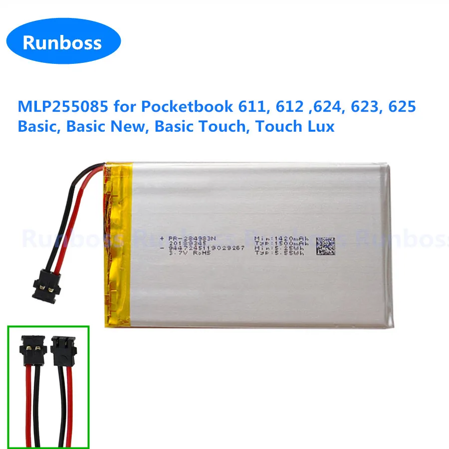 E-Book E E-Reader Batteria 1500Mah Mlp255085 Per Pocketbook 611, 612 ,624, 623, 625, Basic, Basic New, Basic Touch, Touch Lux