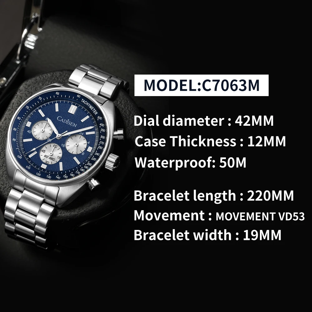 CADISEN 2024 New Men's Watches Top Luxury Quartz Watch For Men Sapphire glass Sport Chronograph stainless steel Wrist watch Men
