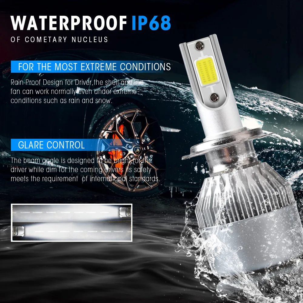 2PCS C6 led Car Headlight H7 LED H4 Bulb H8 H1 H3 H11 HB3