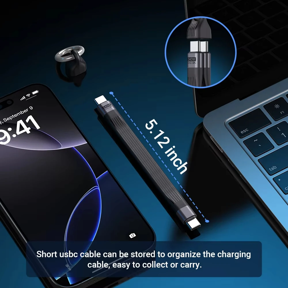 NNBILI 키체인 240W 40Gbps USB 4 숏 타입 C to 타입 C 케이블 고속 충전 타입 C 데이터 전송 8K 데이터 충전 연장 케이블