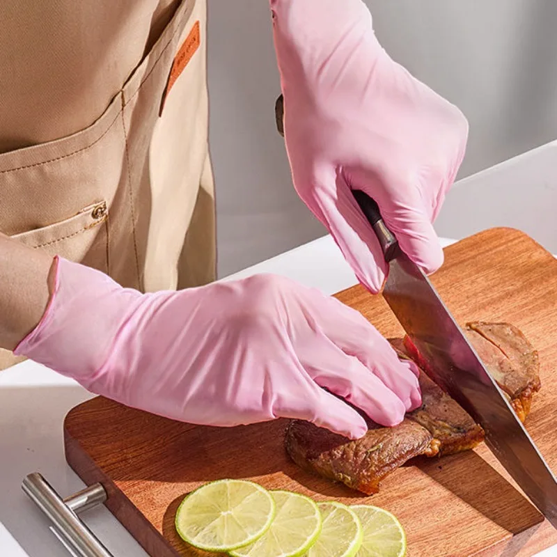 50 PCS Pink Disposable Nitrile Gloves for Dishwashing Cleaning