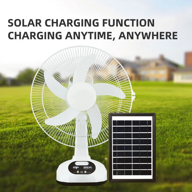 Solar Electric Fan Energy AC/DC 12in Rechargeable Table Fan Outdoor with LED USB Ports Home Office Cooling Air Fan Household 1