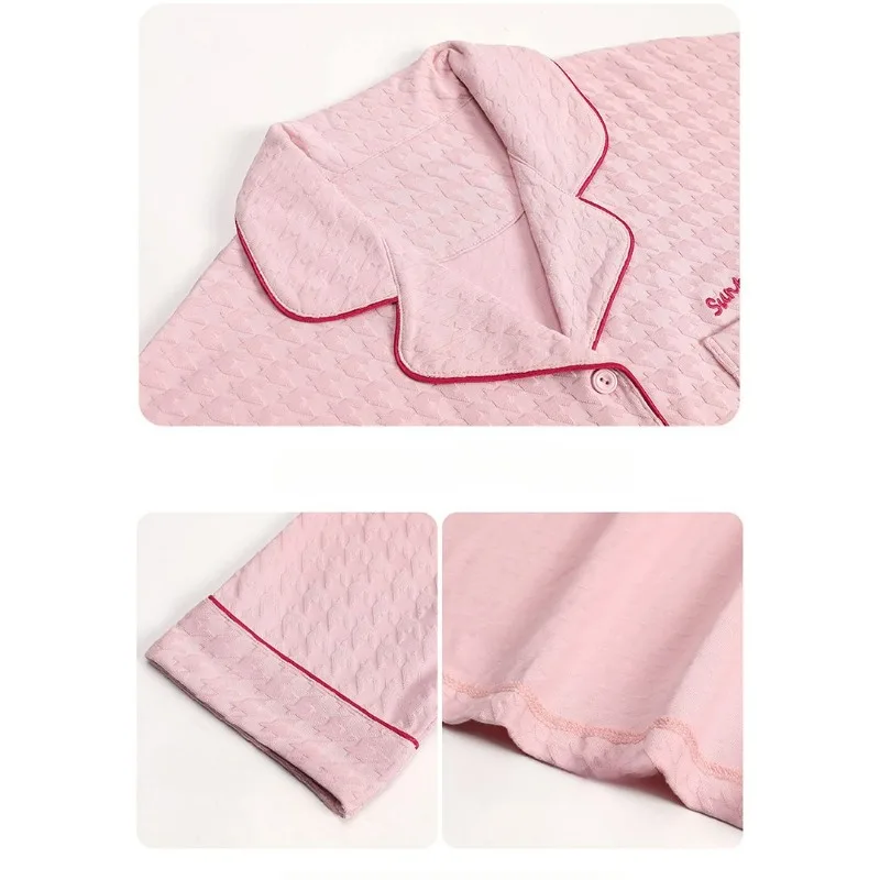 Spring Autumn Women Pure Cotton Pajamas Female Large Size Sweet Cardigan Long Sleeve Pants Homewear Suit Casual Simple Sleepwear