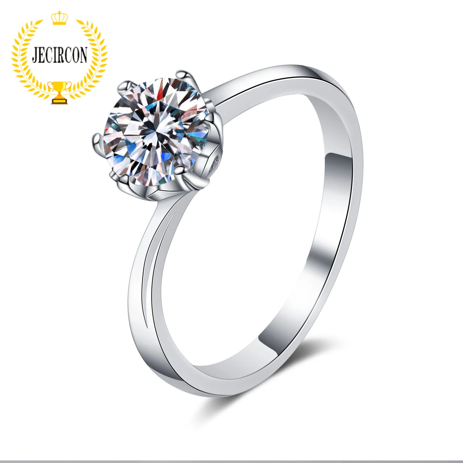 

JECIRCON-D Color Moissanite Ring for Women Simple 6-Claw Snowflake Wedding Band 925 Sterling Silver Plated PT950 Jewelry 1 Carat
