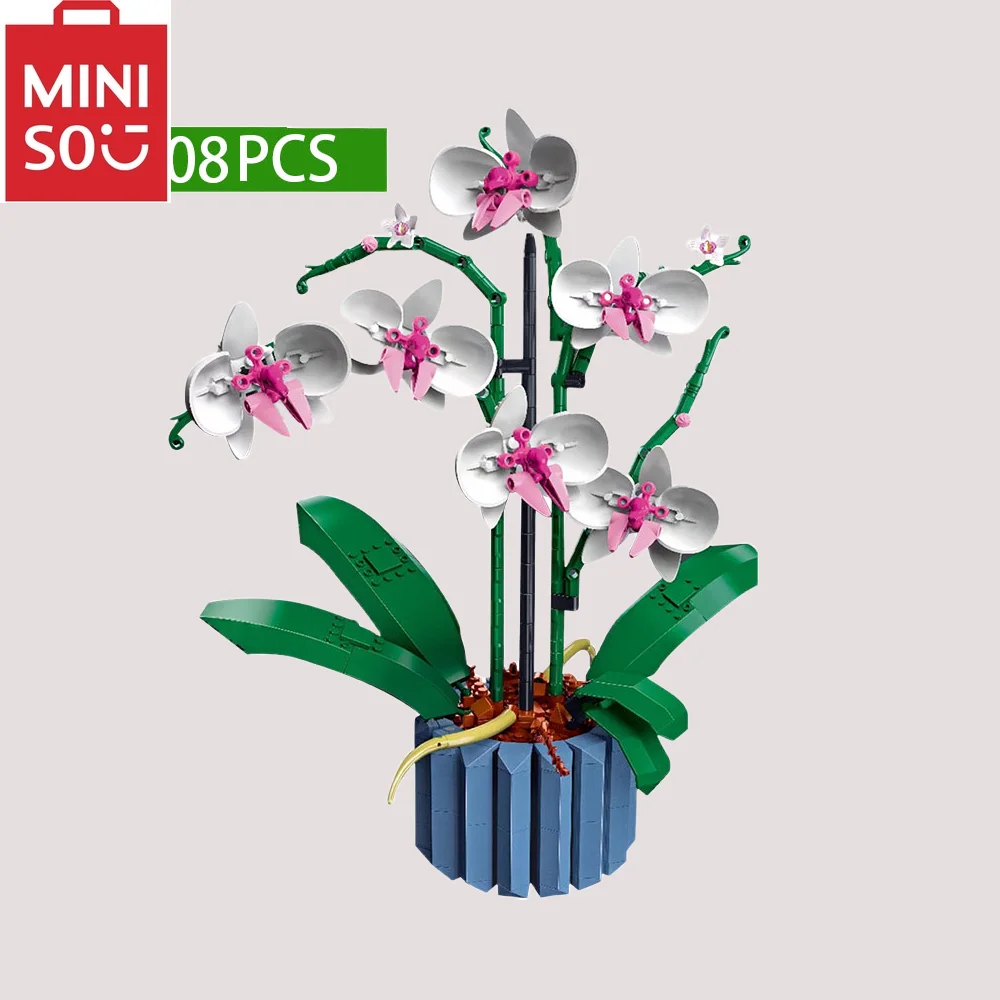 MINISO-Bouquet de fleurs d'orchidées artificielles Disney, blocs de construction, plantes en pot, modèle en brique, jouets, bricolage, cadeau, 10311