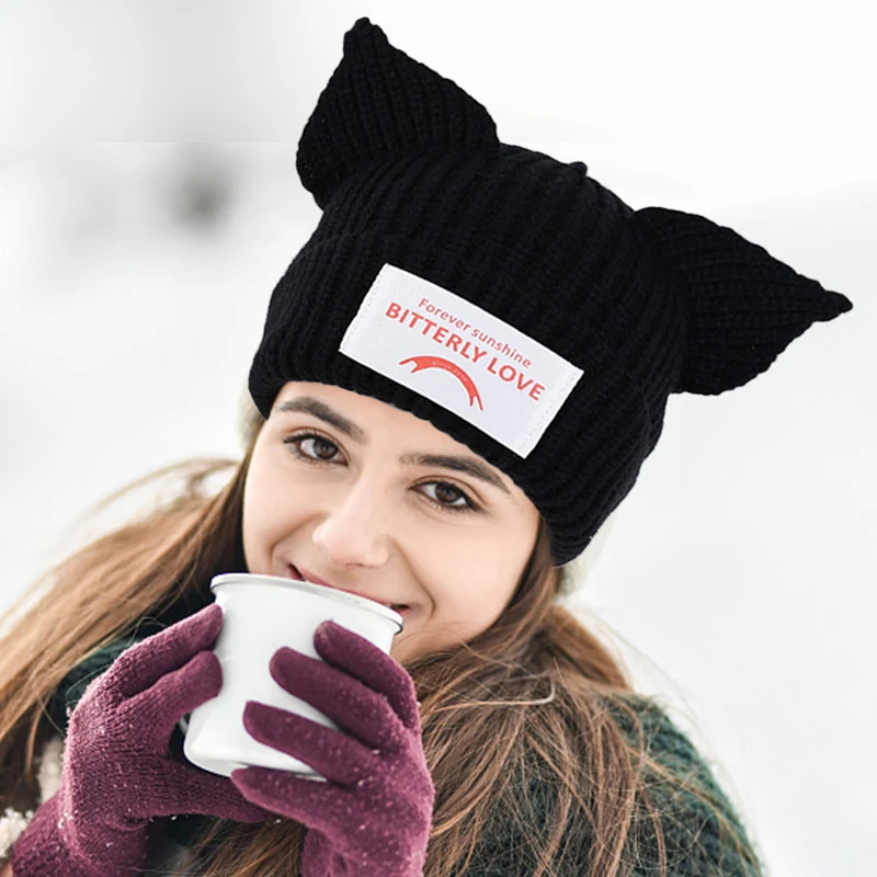 gorros, gato, porco orelha, lã chapéus, design