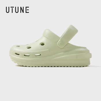 UTUNE Women’s Cheese-Style Summer Beach Sandals Garden Clogs Outdoor Wide Toe Sandals for Couple Non-Slip Home Shower Slippers