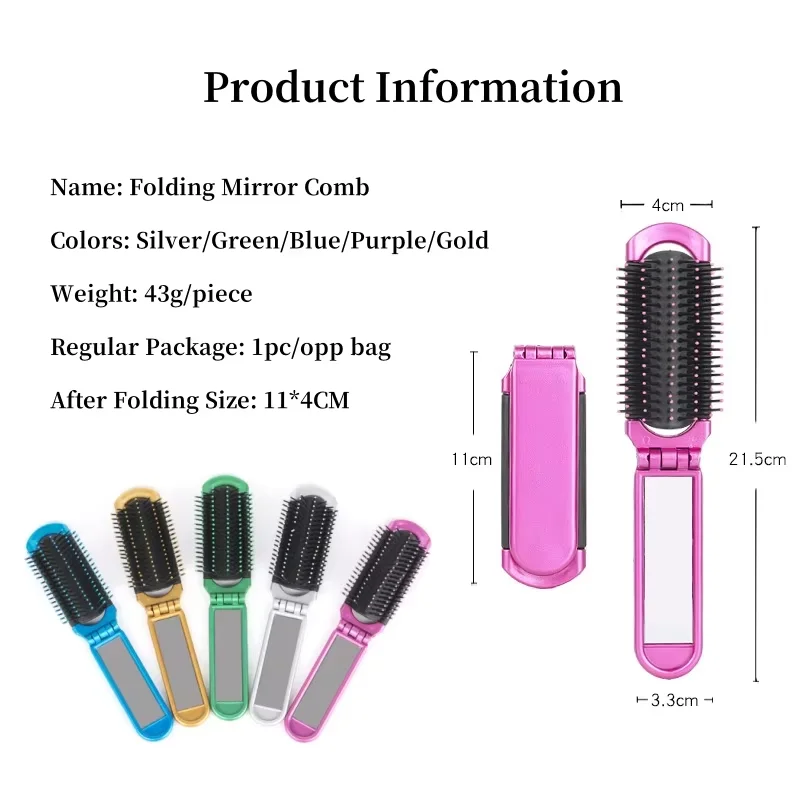 20Pcs Travel Brush Compact Portable Folding Hair Brush with Mirror Bulk Pocket Travel Size Mini Hair Brush for Men Women 2