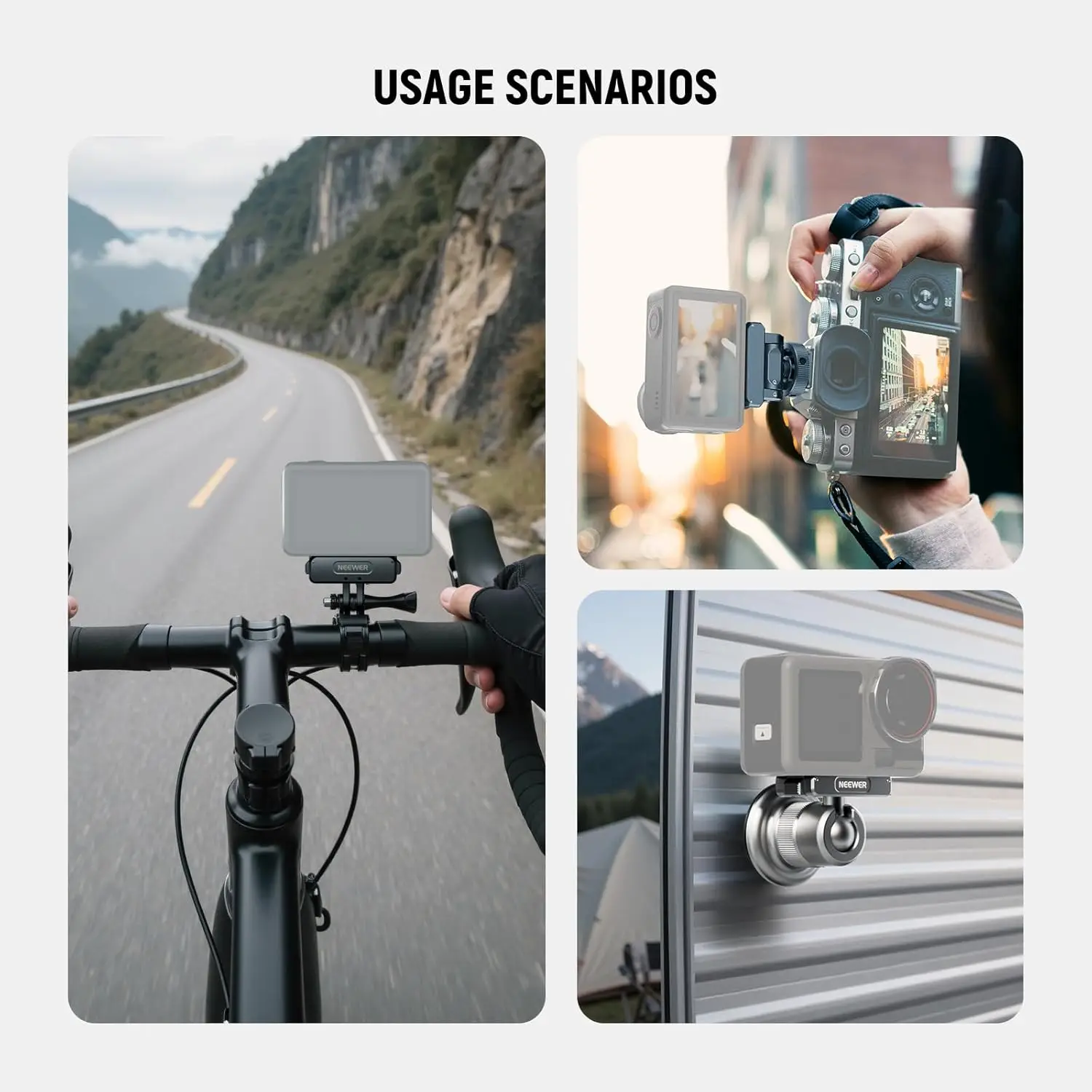 NEEWER Kit di accessori per gabbia e maniglia laterale compatibile con fotocamera DJI Osmo Action 5 Pro/4/3, adattatore magnetico protettivo in metallo per montaggio a barra di estensione