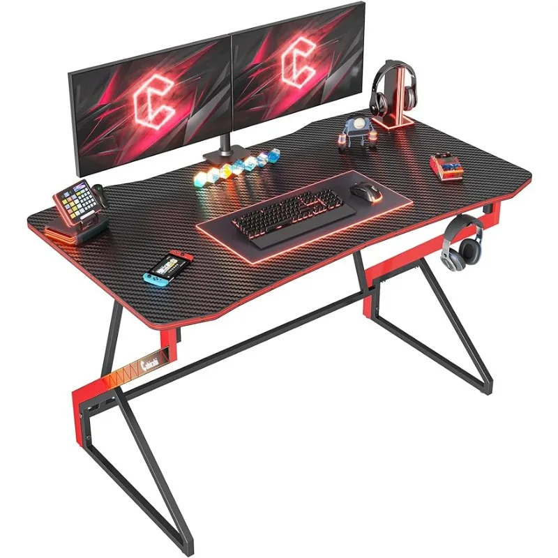 Simple Gaming Desk Z Shaped 40 Inch Gamer Workstation, Home Computer Carbon Fiber Surface Gaming Desk Laptop Standing Desk