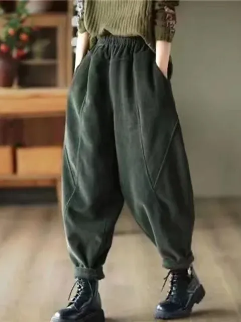 Corduroy Baggy Autumn Winter Harem Pants Casual High Waist Warm Women Pantalones Vintage Ankle-length Jogger Fashion Trousers 2