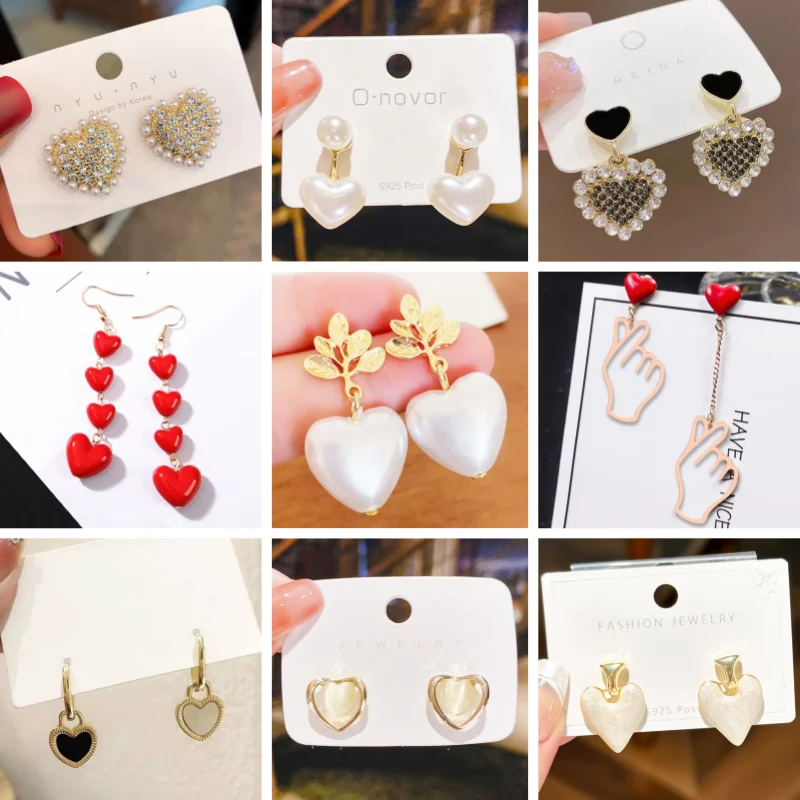 Koreanische Mode Herz Hängende Ohrringe Weiß Emaille Imitation Perle Elegante Trendy Neue Rot Rosa Acryl Herz Baumeln Ohrringe