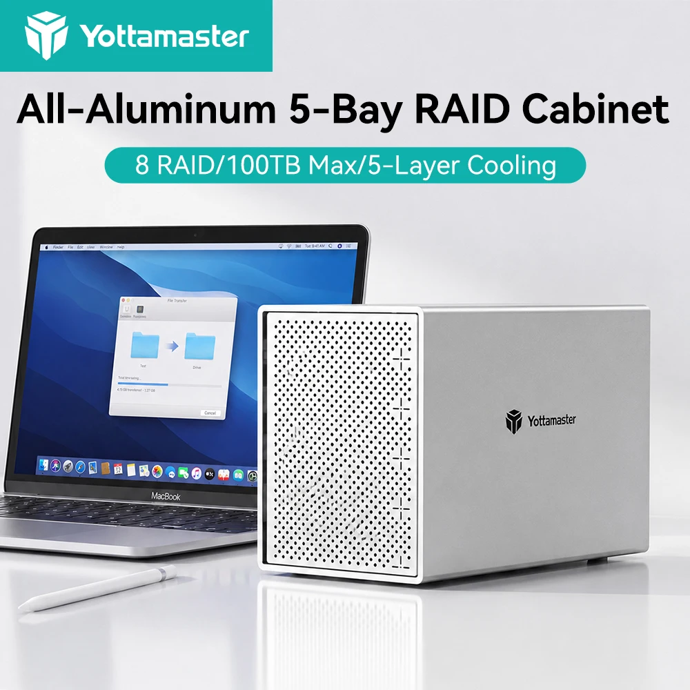 요타마스터 올알루미늄 100TB MAX 80mm 부스터 팬 USB 타입 C 외장 하드 드라이브 케이스 (2.5인치, 3.5인치 SATA HDD/SSD 저장용)