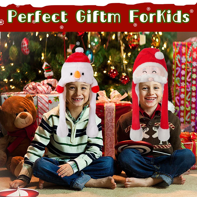 Snowman LED Light Ear Moving Hat for Christmas Cute Plush Hat with Glowing Luminous Cosplay Jumping up Moving Ears Cap for Kids plush hat toys