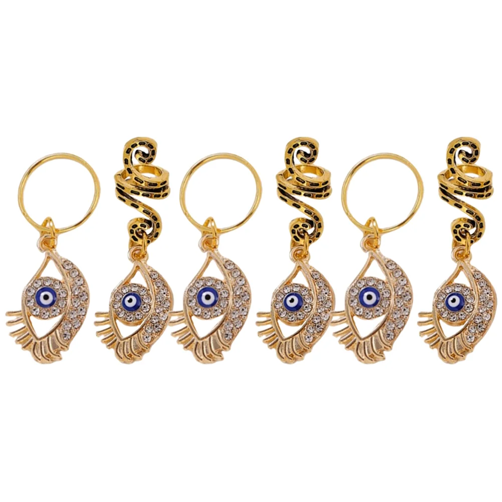 6 Pcs Snake Braid Hair Ring Evil Eye Pendant Spirals Hair Accessories For Dreadlock Jewelry