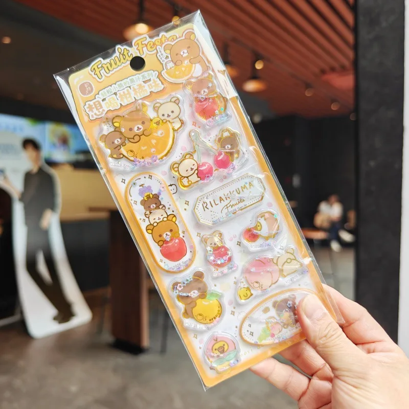 1/2pcs Kawaii 일본어 Rilakkuma 3d Quicksand Shaking Oil-Filled 스티커 Diy 휴대 전화 케이스 장식 학생 계정 선물