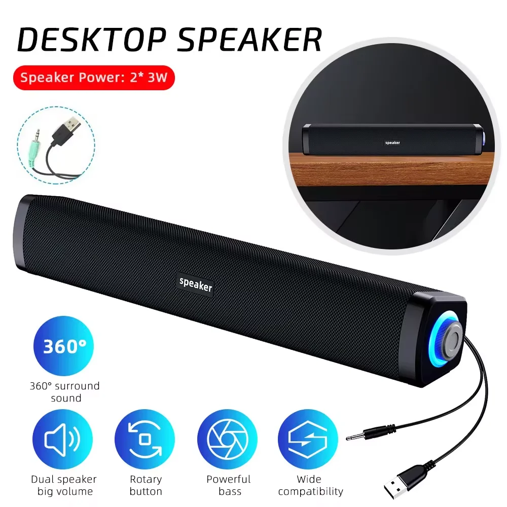 Bluetooth 4D Surround Speaker USB Powered Stereo Bass Sound Dual Desktop Speakers Home Surround SoundBar for Phone Laptop Tablet