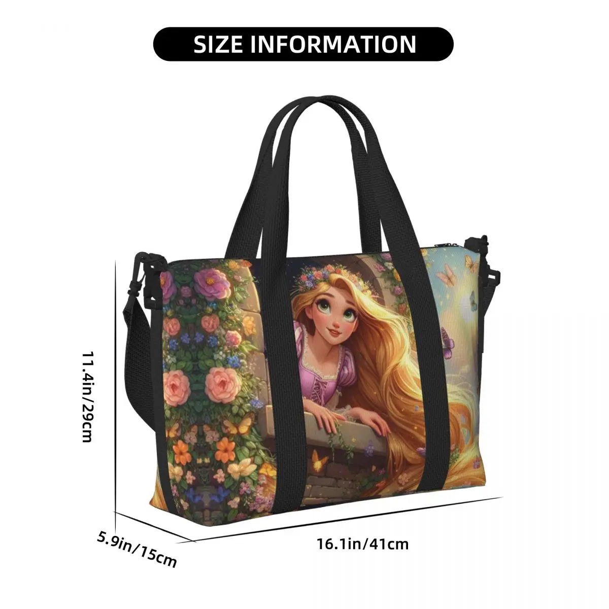 Custom Tangled Rapunzel Wallpaper Tote Bag for Women Large Capacity Gym Beach Travel Bags 4