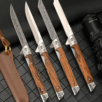 2024 Damascus Pattern Folding Knife Multi-Purpose Outdoor Camping Quick Open Pocket Knife Stainless Steel Folding Knife 2
