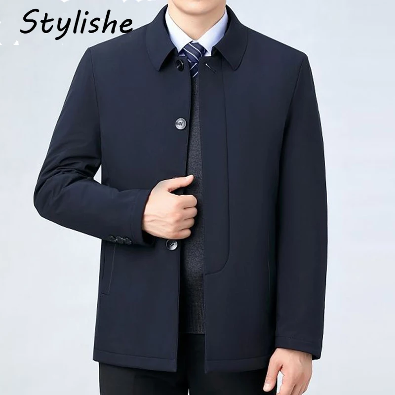 Office Business Men Winter Coat Loose Short Cotton Padded Coats Unisex Buttons Turn Down Collar Vintage Black Thick Jacket Women