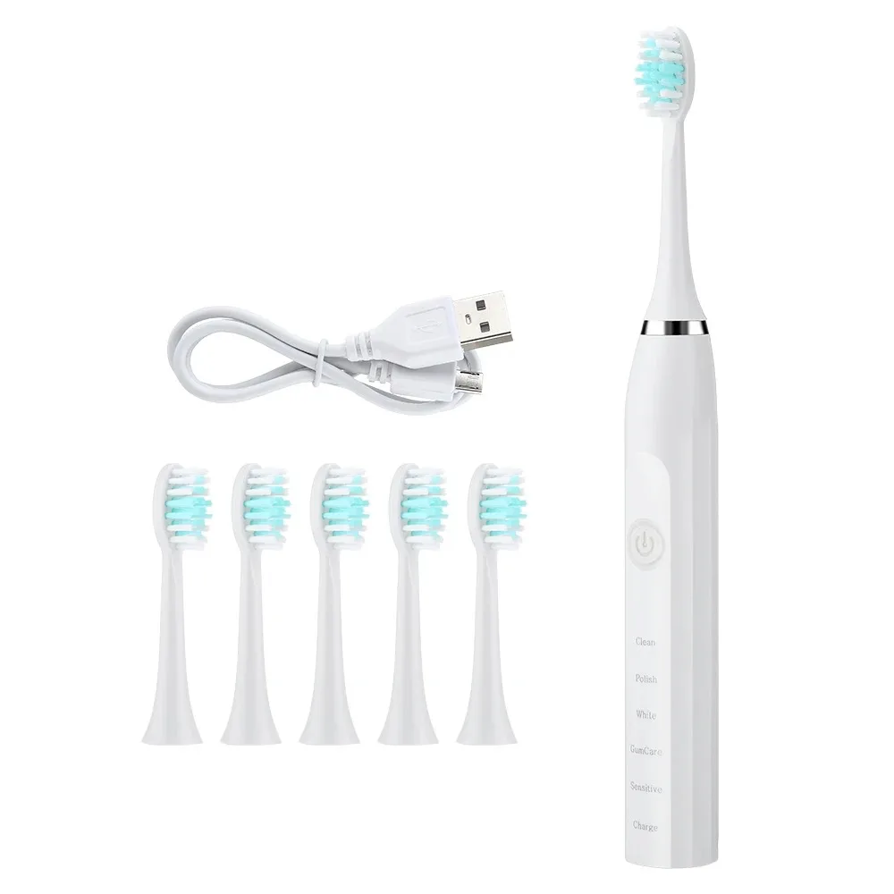 

Ultrasonic Electric Toothbrush Brush 5 Modes USB Charger Rechargeable Tooth Brushes Replacement Heads Set for Adults Teens Oral