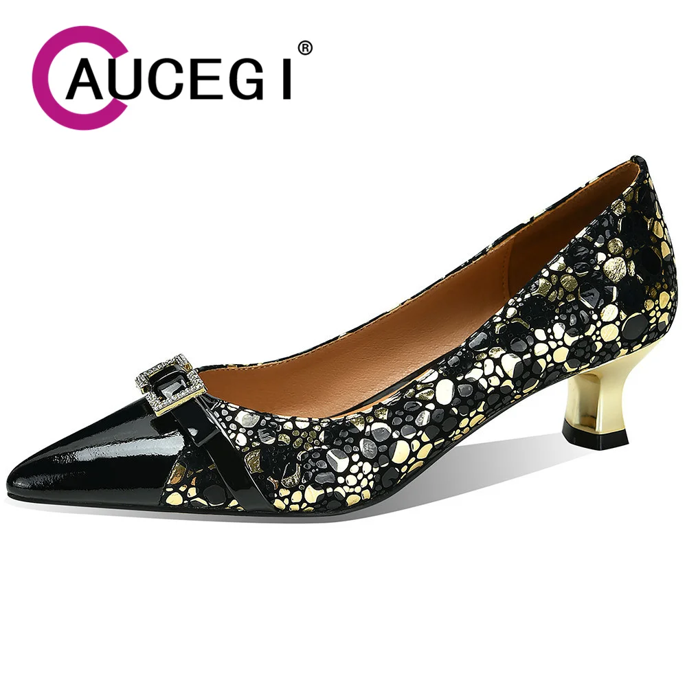 

Aucegi Spring New Women Kitten-Heels Shallow Sexy Pointed Toe Polka Dot Pumps Rhinestone Bowknot Party Dress Wild Footwear