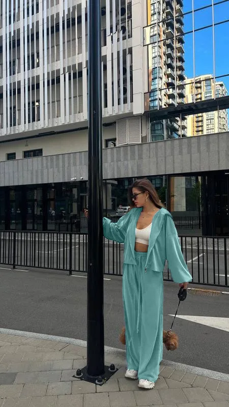 Early Autumn Fashion Golden Velvet Zipper Drawstring Casual Set for Women's High Grade Corduroy Zipper Loose Casual Set - Image 5