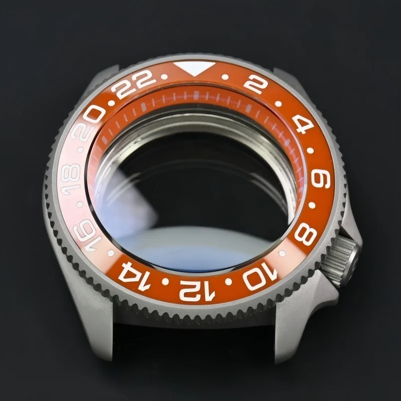42mm Matte Watch Case with GMT Orange Ceramic Bezel and Sapphire Crystal