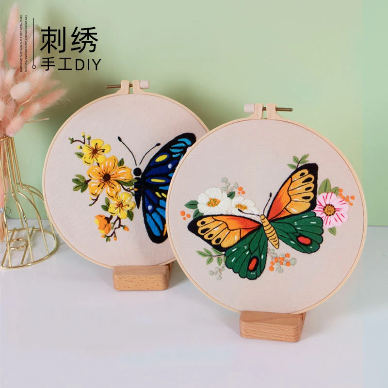 Beginner Butterfly Embroidery Kit – Printed Cross Stitch Set with Hoop 5