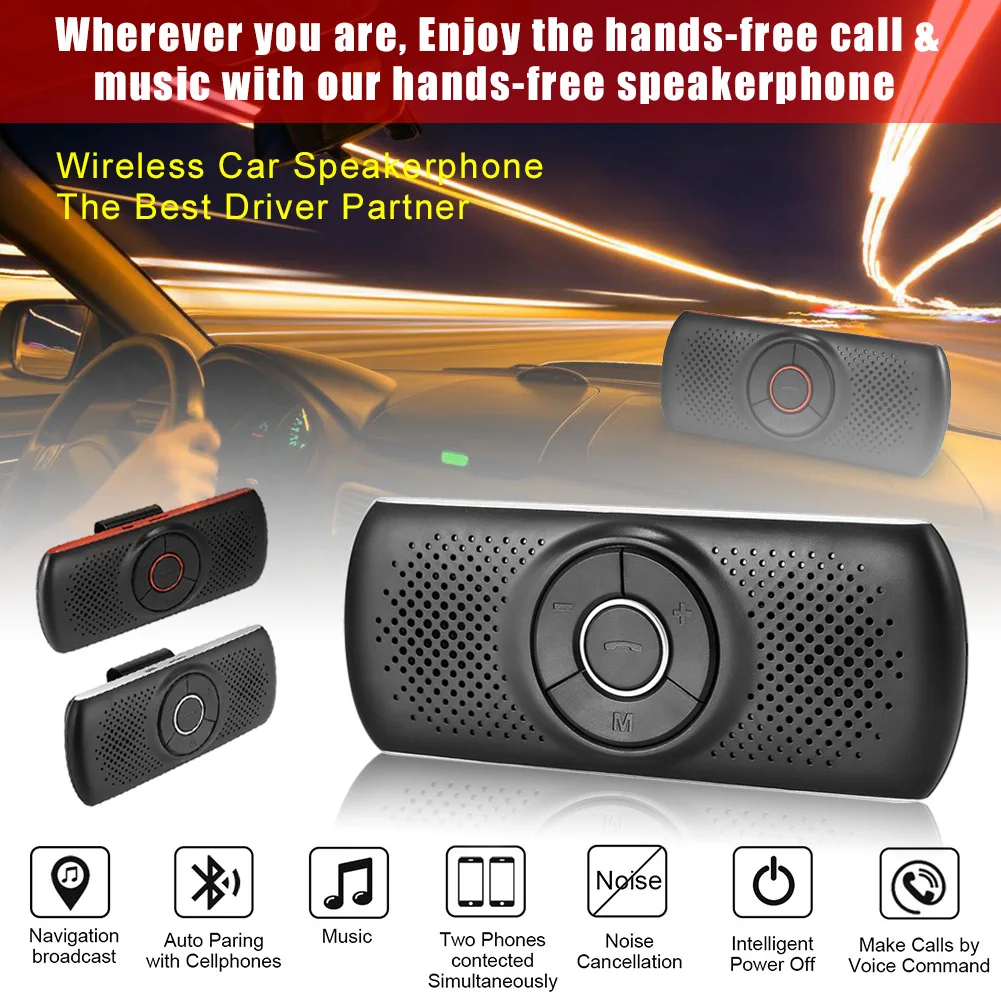 Kit Per Auto Bluetooth Senza Fili Vivavoce Vivavoce Parasole Altoparlante Per Telefono Auto Bluetooth Lettore Musicale Ricevitore Audio Accessori