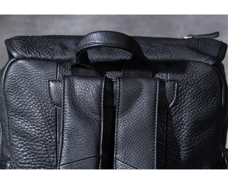 Outdoor travel high quality genuine leather men's black backpack organizer casual designer luxury natural real cowhide schoolbag 6