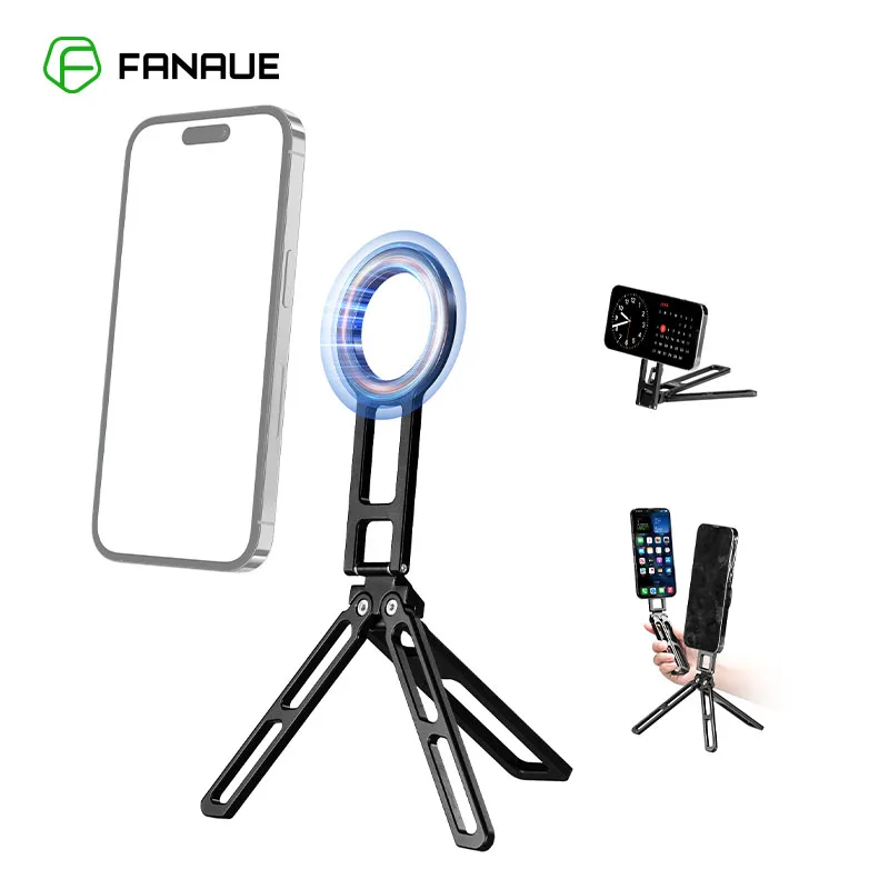 FANAUE Magnetic Pocket Phone Tripod Compatible with Magsafe iPhone Plus Pro Max Foldable Desktop Phone Mount Selfie Stick Handle