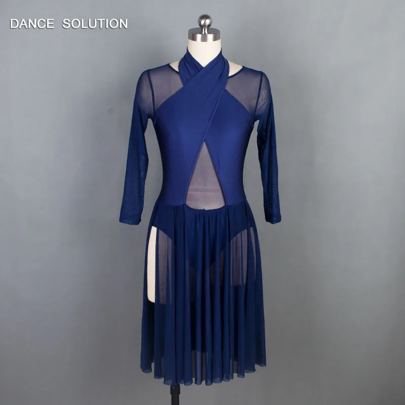 

Long-sleeved Lyrical & Contemporary Dance Dress with Slit Mesh Skirt for Woman & Girls Stage Costumes Ballet Dacnewears 18709
