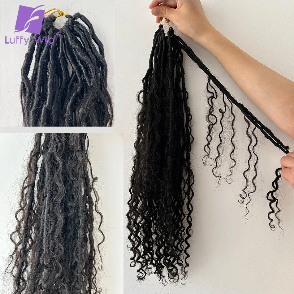 Locs With Human Hair Curls Crochet Boho Goddess DreadLoc Knotless Braid Pre Looped Synthetic Boho Braiding Hair Curly Ends Luffy